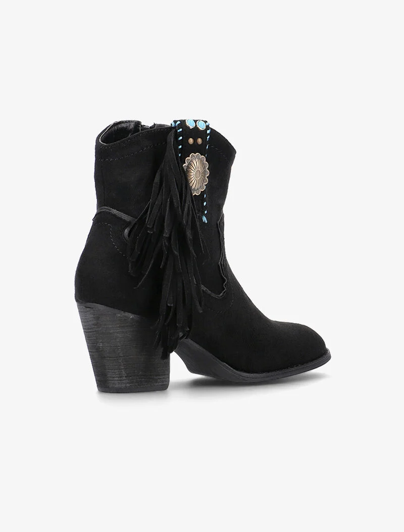 Bottines suédine ornées et à franges - noir