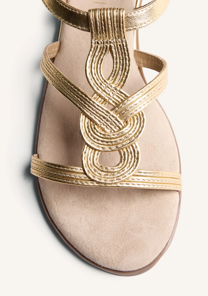 SHINY BRAIDED LEATHER WEDGE SANDALS REDDITCH