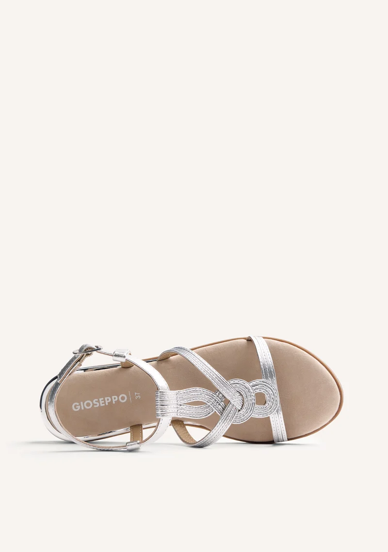 SHINY BRAIDED LEATHER WEDGE SANDALS REDDITCH
