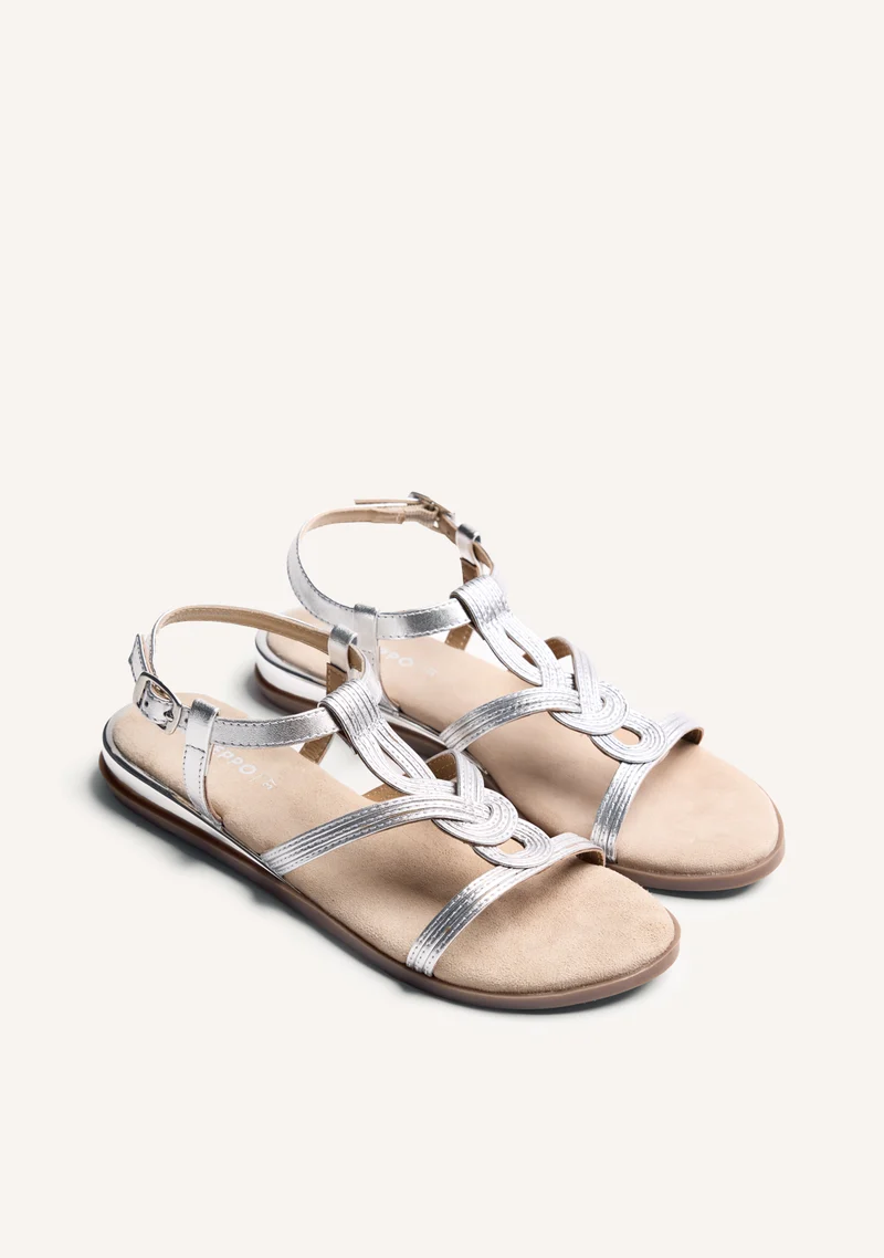 SHINY BRAIDED LEATHER WEDGE SANDALS REDDITCH