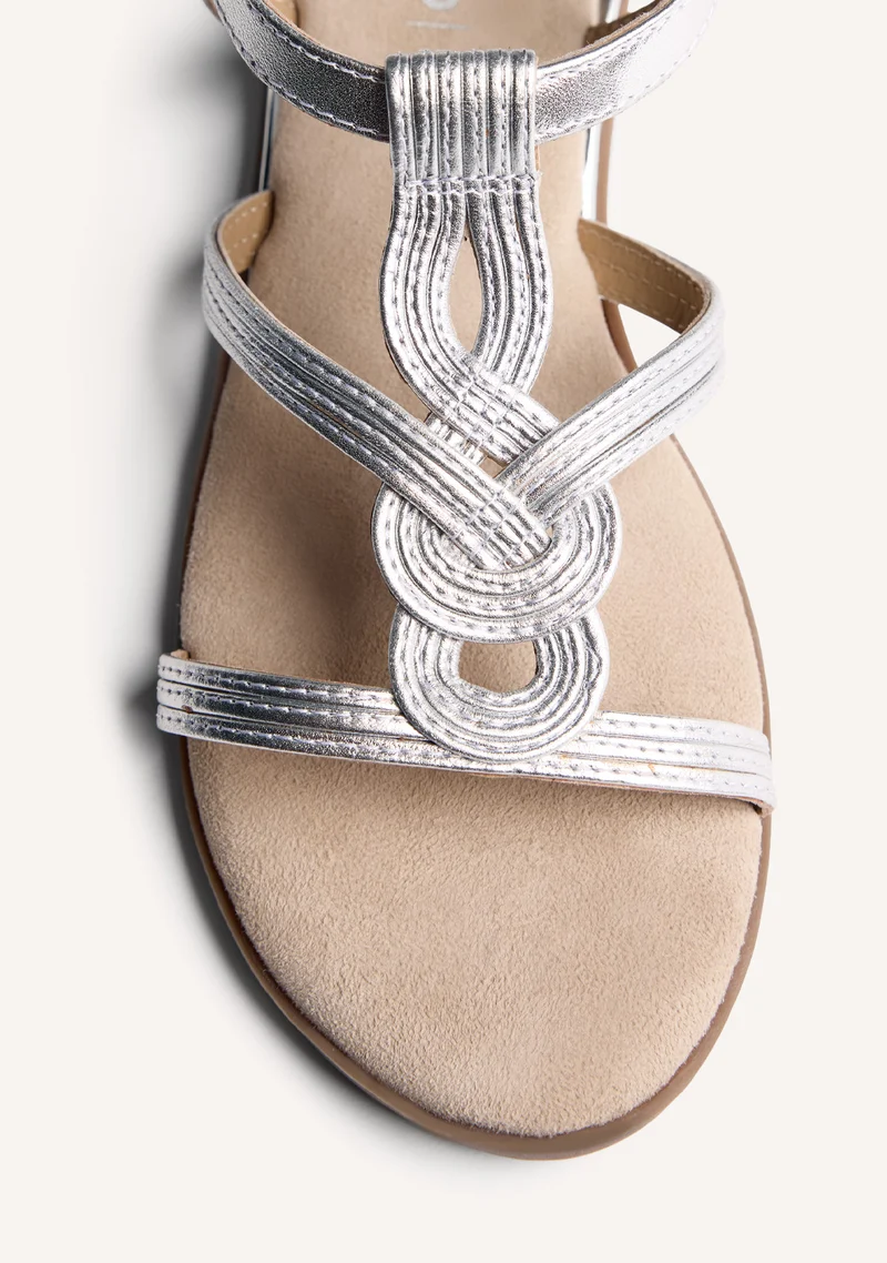 SHINY BRAIDED LEATHER WEDGE SANDALS REDDITCH