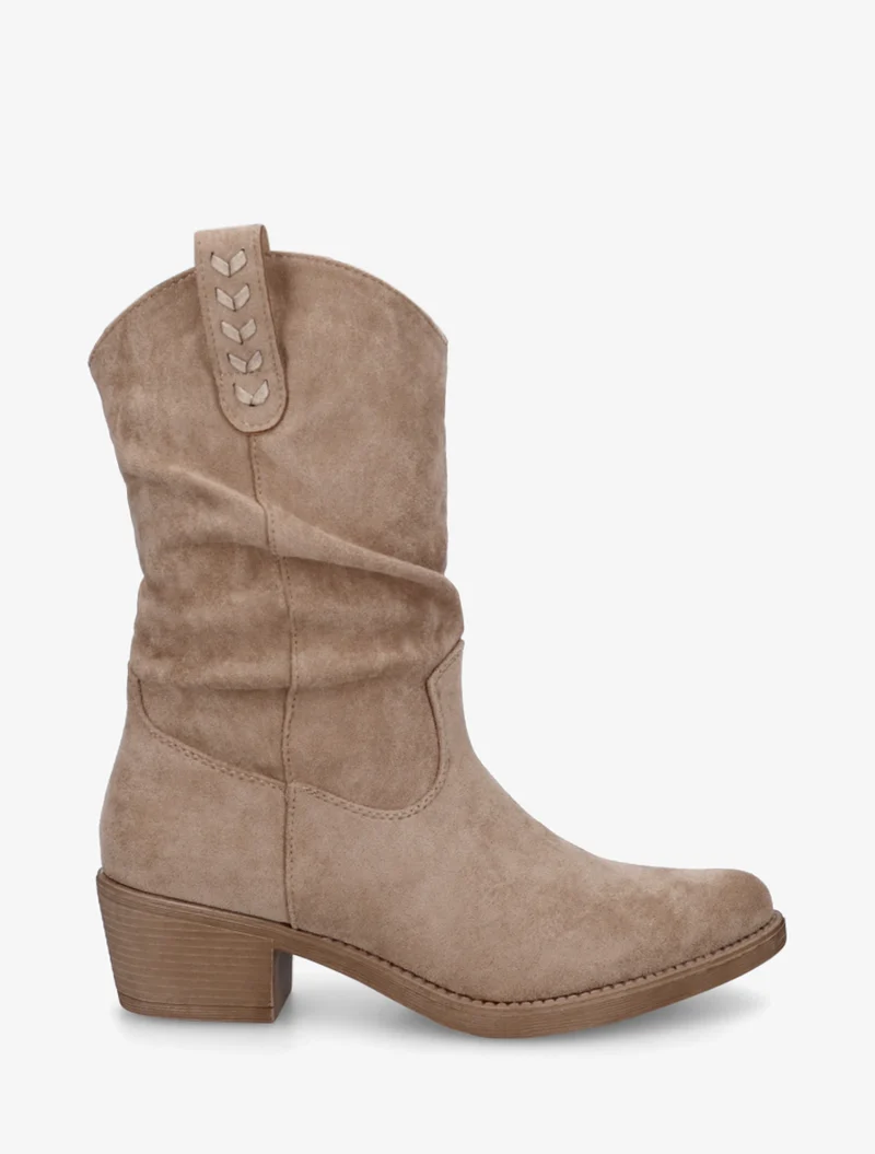 Bottines en suédine à bouts ronds - Taupe