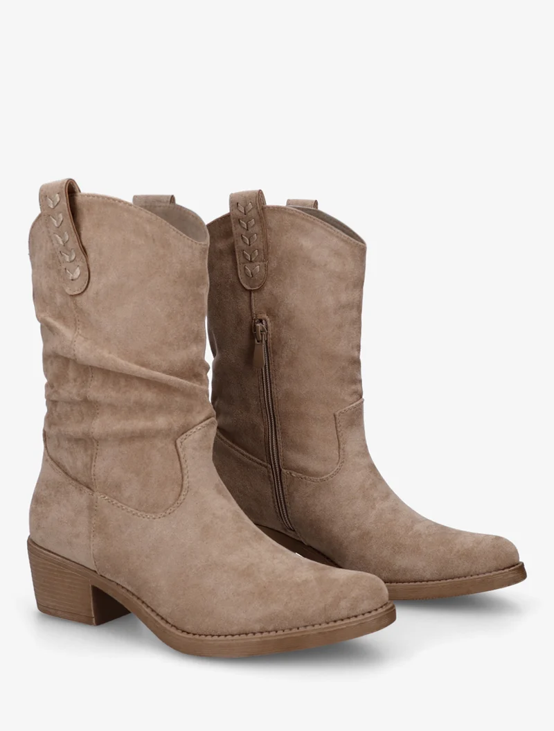 Bottines en suédine à bouts ronds - Taupe