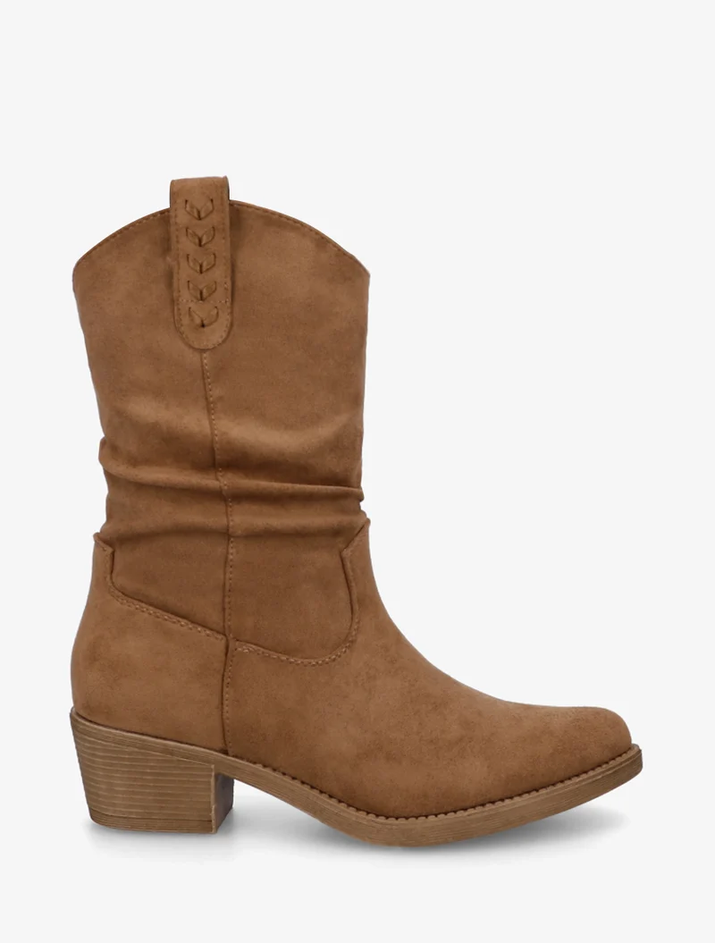Bottines en suédine à bouts ronds - Camel