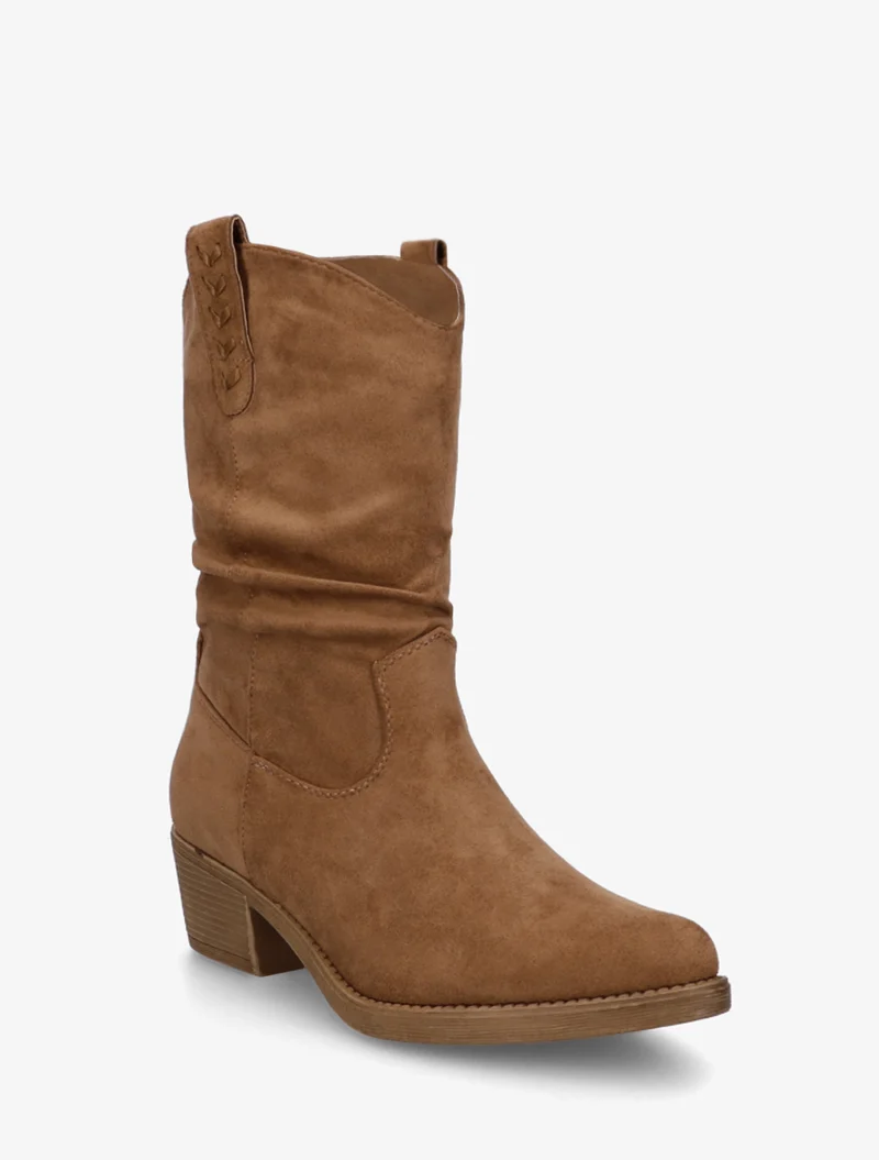 Bottines en suédine à bouts ronds - Camel
