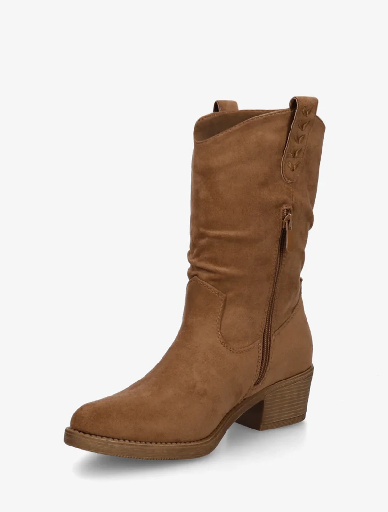 Bottines en suédine à bouts ronds - Camel