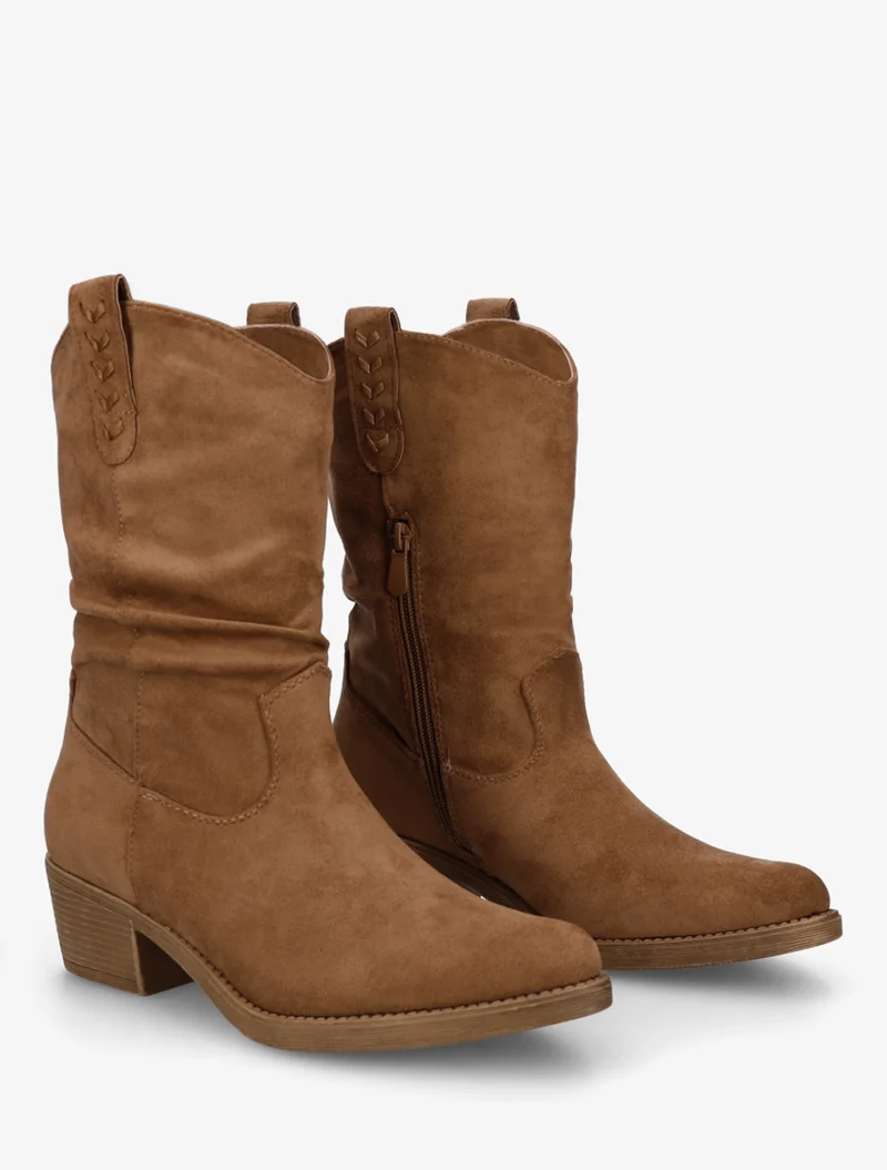 Bottines en suédine à bouts ronds - Camel
