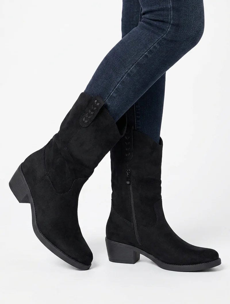 Bottines en suédine à bouts ronds - Noir