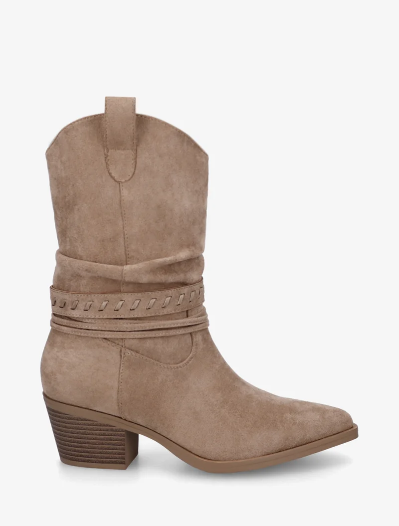 Bottines en suédine style santiags - Taupe