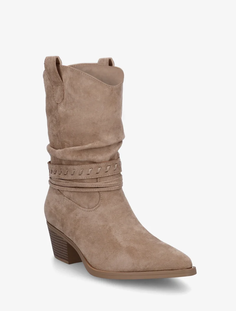 Bottines en suédine style santiags - Taupe