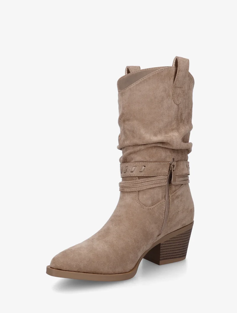 Bottines en suédine style santiags - Taupe