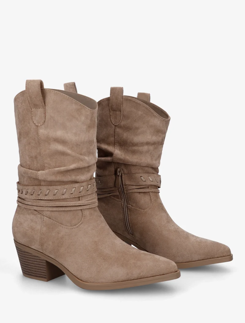 Bottines en suédine style santiags - Taupe