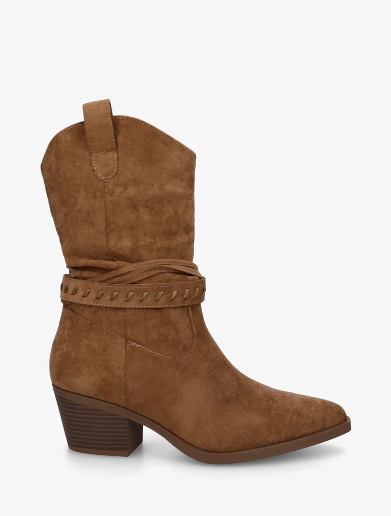 Bottines en suédine style santiags - Camel