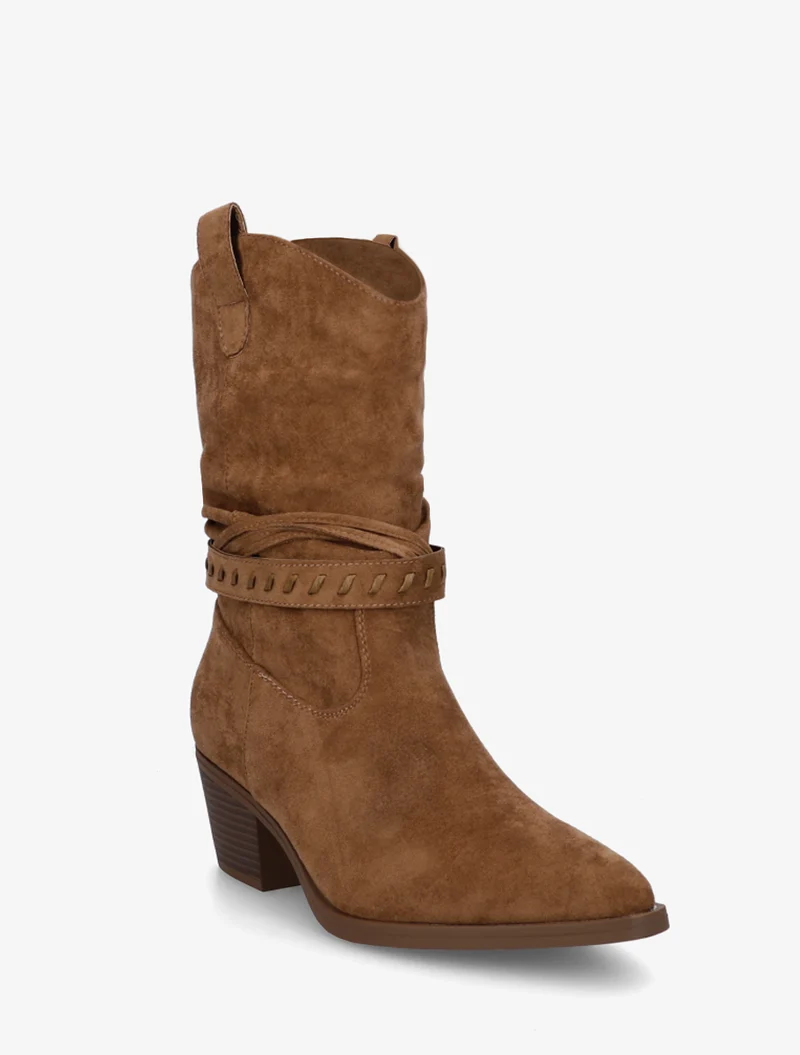 Bottines en suédine style santiags - Camel
