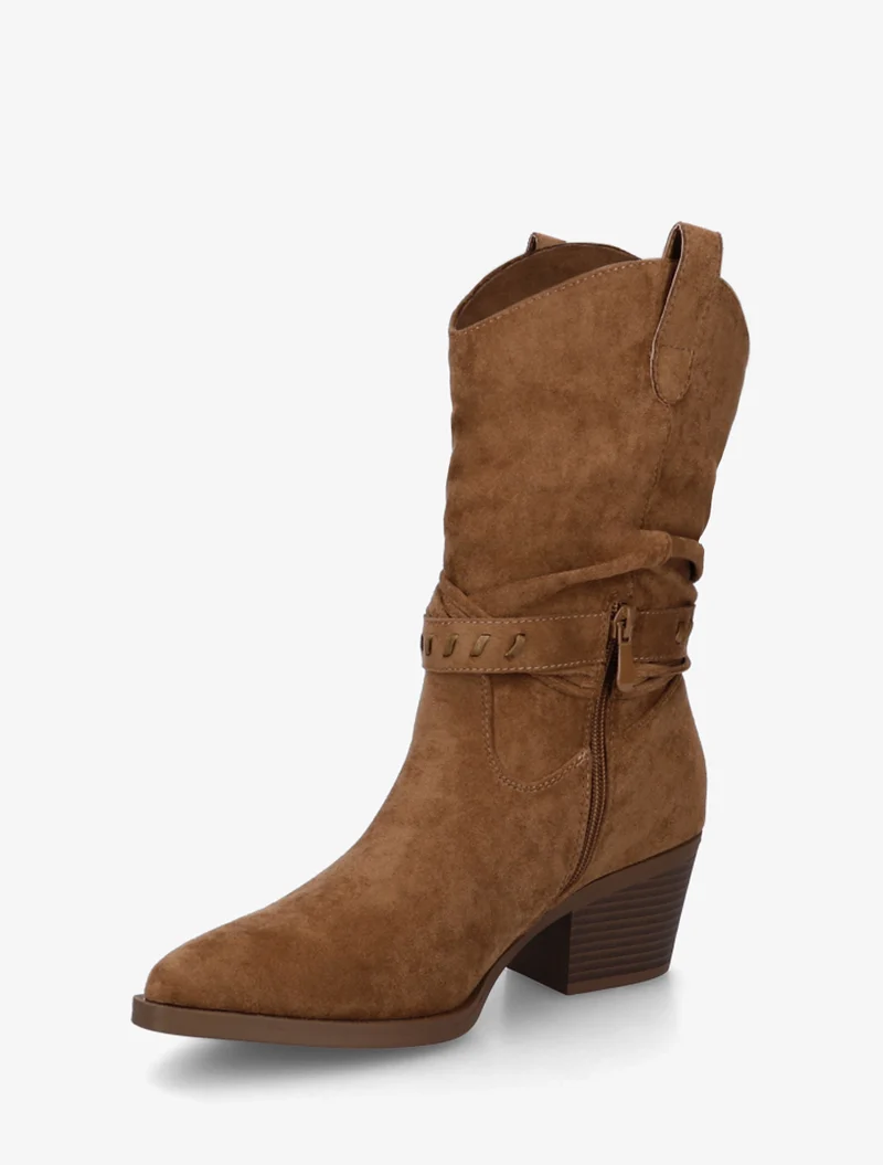 Bottines en suédine style santiags - Camel