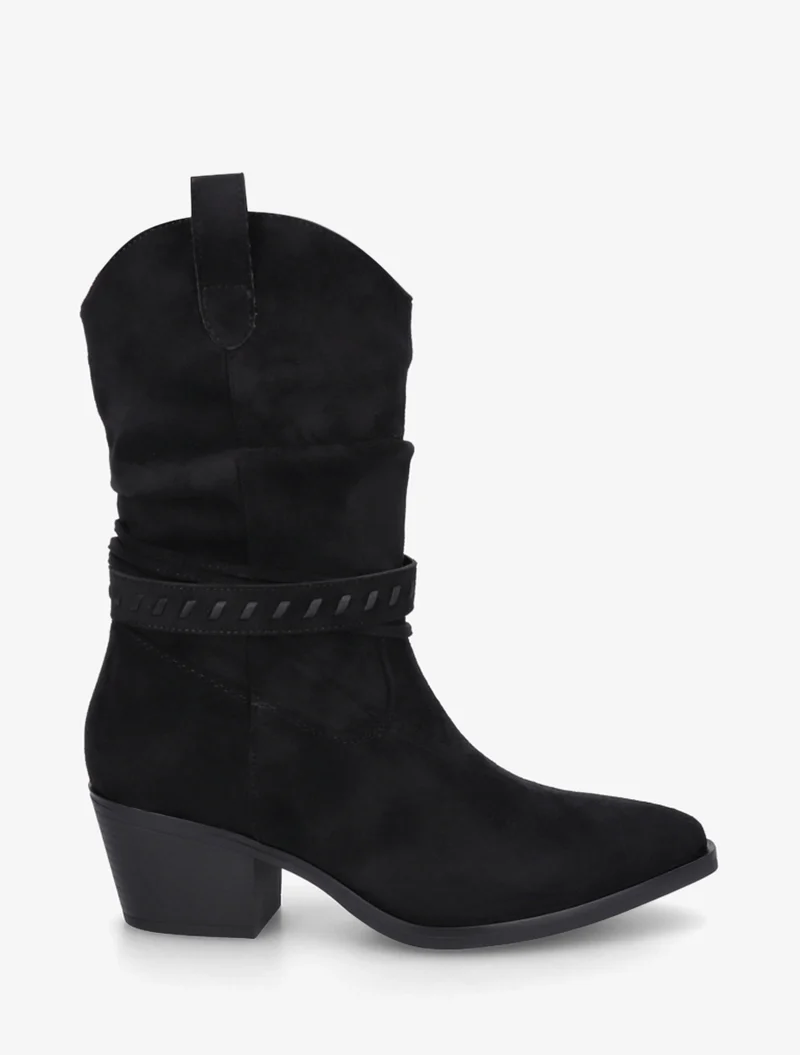 Bottines en suédine style santiags - Noir