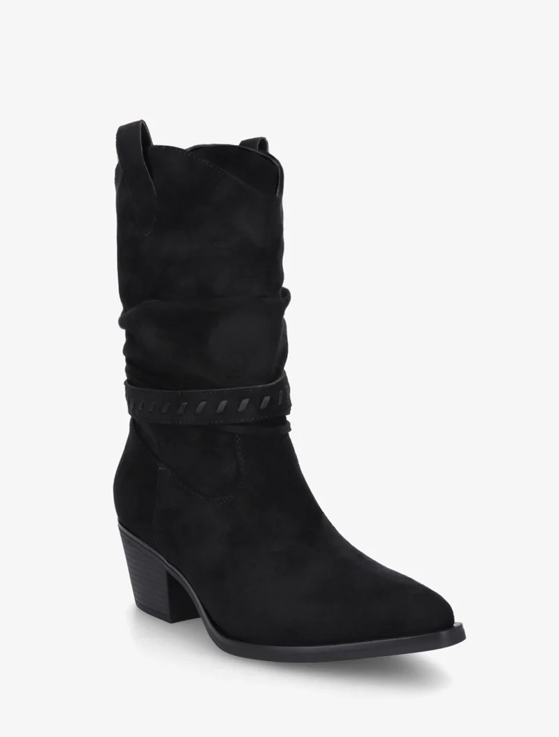 Bottines en suédine style santiags - Noir