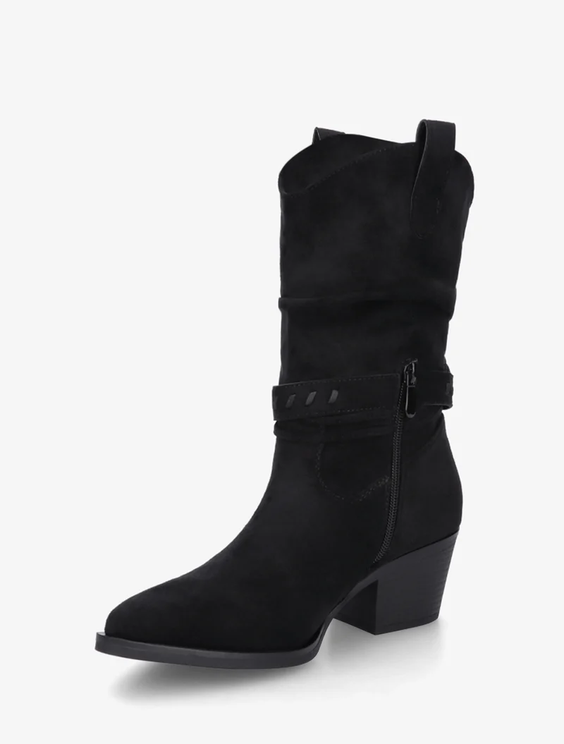 Bottines en suédine style santiags - Noir