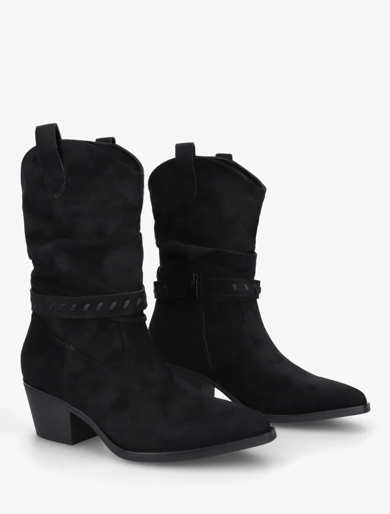 Bottines en suédine style santiags - Noir