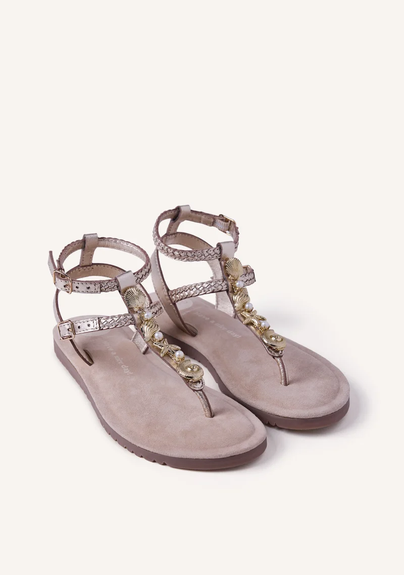 BEADED SHINY LEATHER SANDALS WATAMU