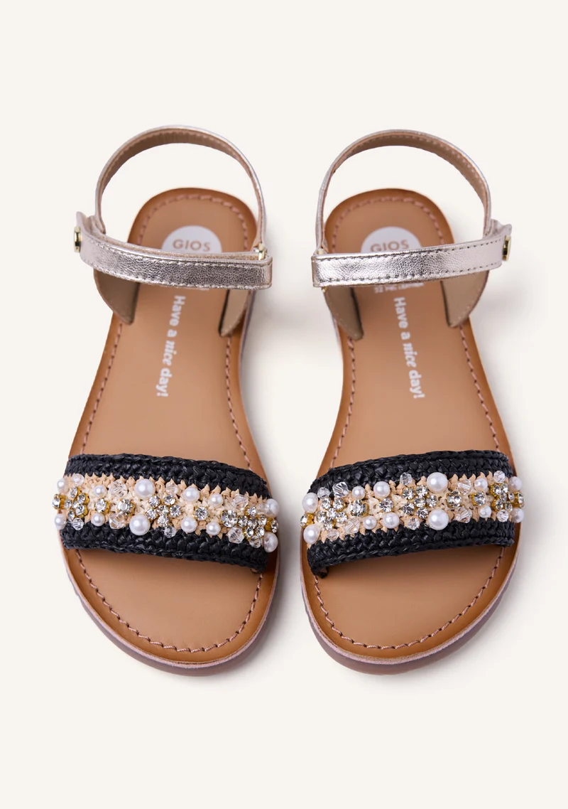 LEATHER AND RAFFIA SANDALS CHARMS SOLWAY