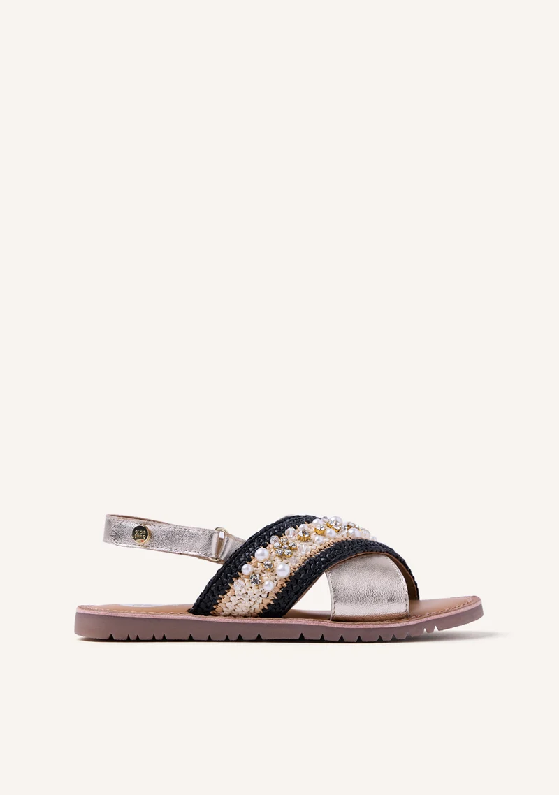 LEATHER AND RAFFIA SANDALS CHARMS BARTO