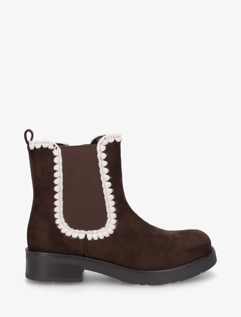 Bottines suédine élastiquées à broderies - Chocolat