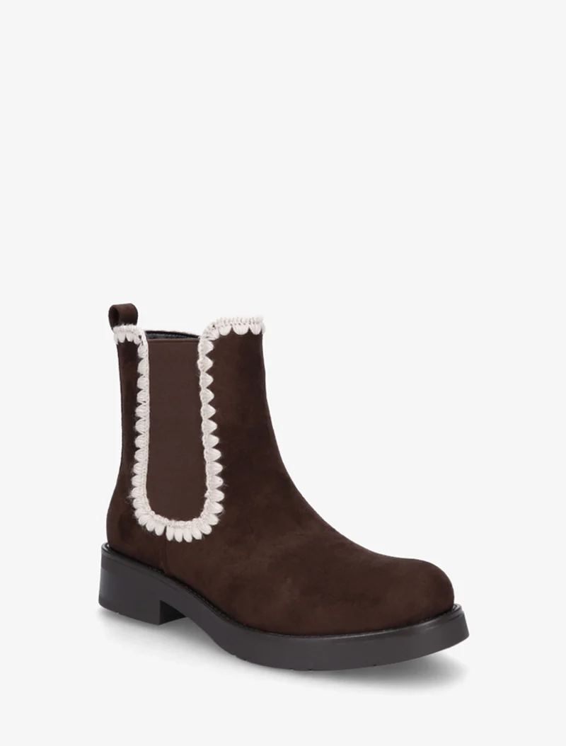 Bottines suédine élastiquées à broderies - Chocolat