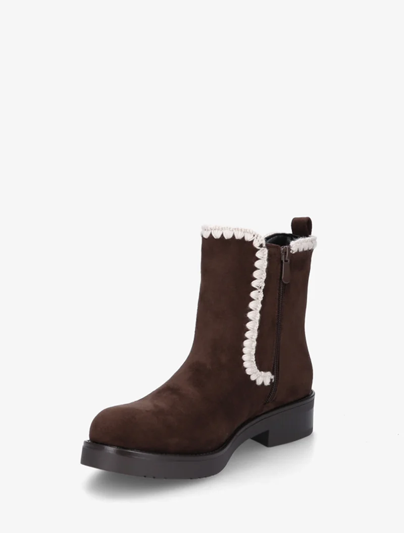 Bottines suédine élastiquées à broderies - Chocolat