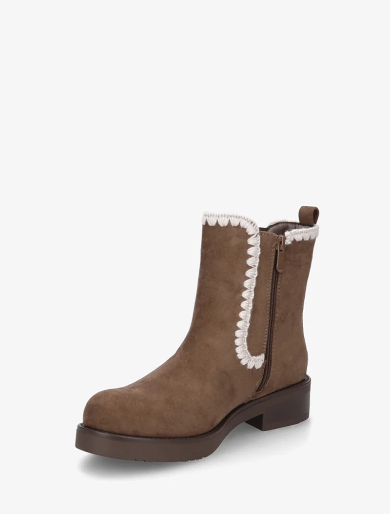 Bottines suédine élastiquées à broderies - Marron