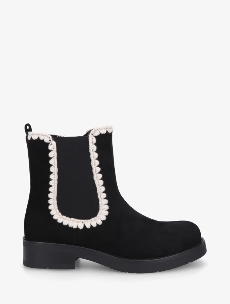 Bottines suédine élastiquées à broderies - Noir