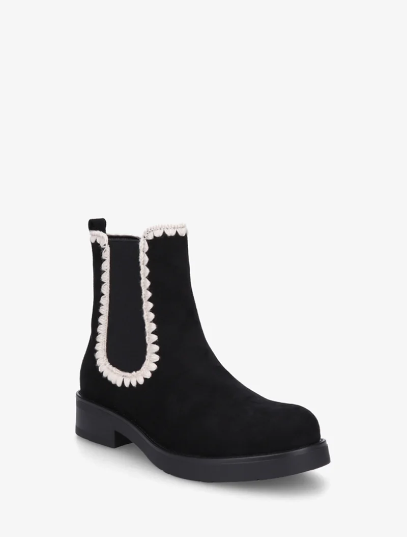 Bottines suédine élastiquées à broderies - Noir