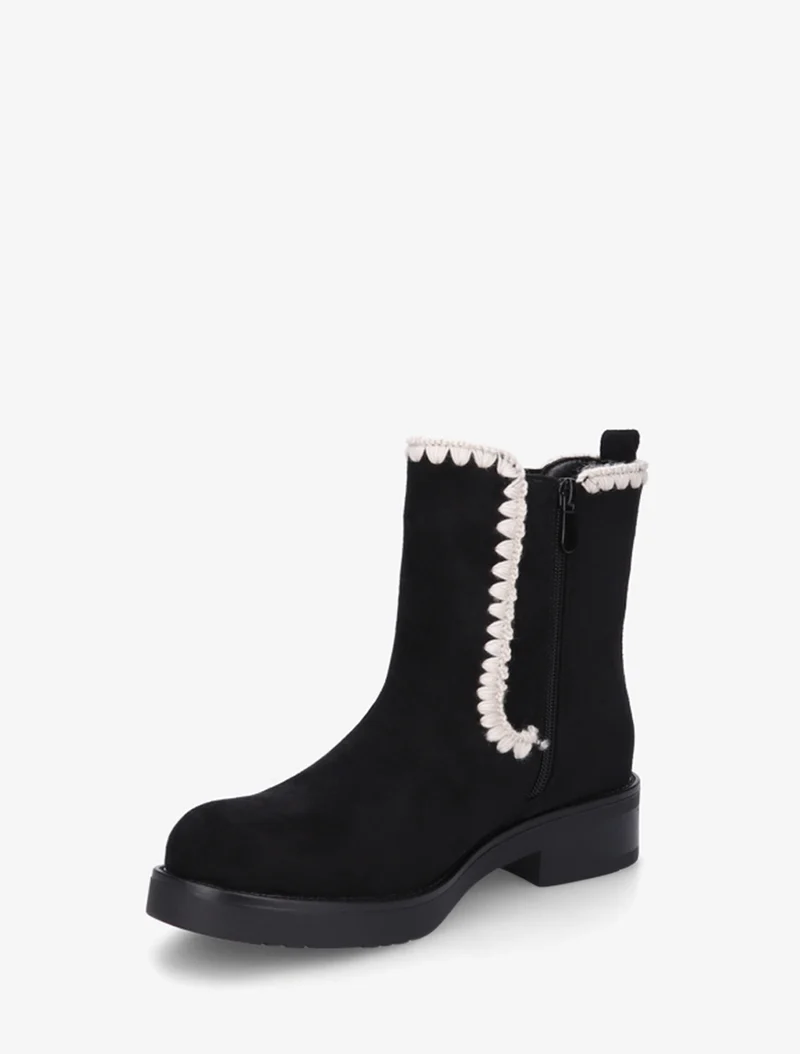 Bottines suédine élastiquées à broderies - Noir