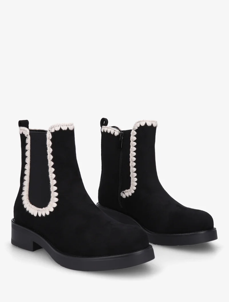 Bottines suédine élastiquées à broderies - Noir
