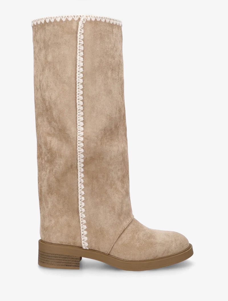 Bottes suédine brodées - Taupe