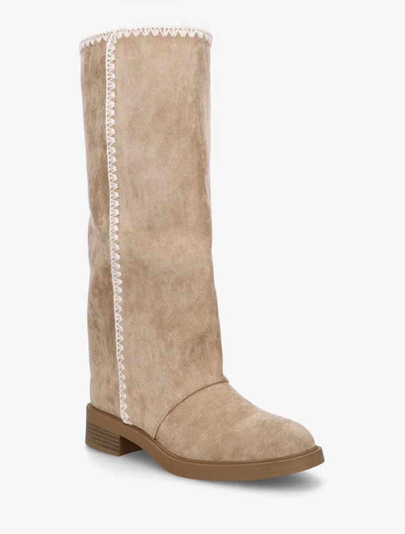 Bottes suédine brodées - Taupe