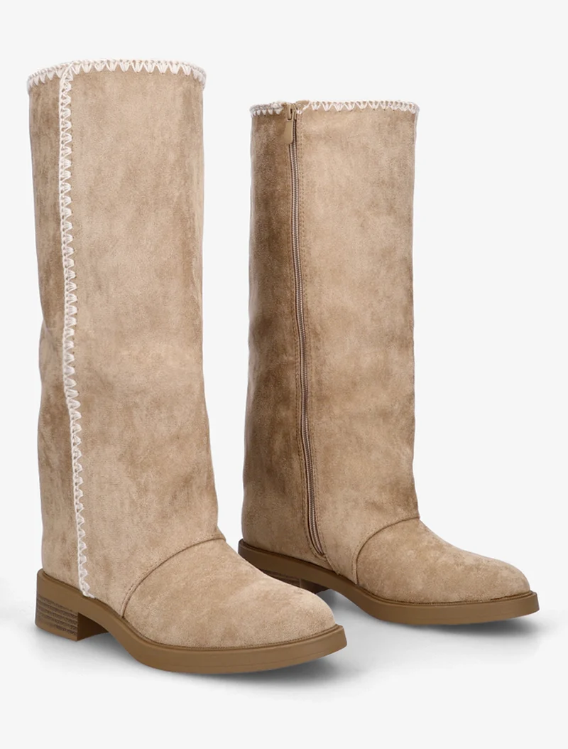 Bottes suédine brodées - Taupe