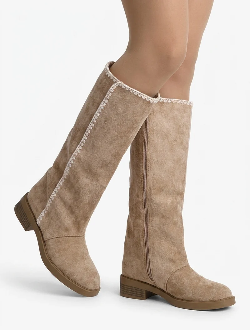 Bottes suédine brodées - Taupe