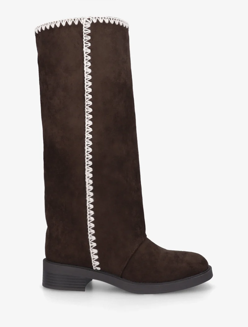 Bottes suédine brodées - Chocolat