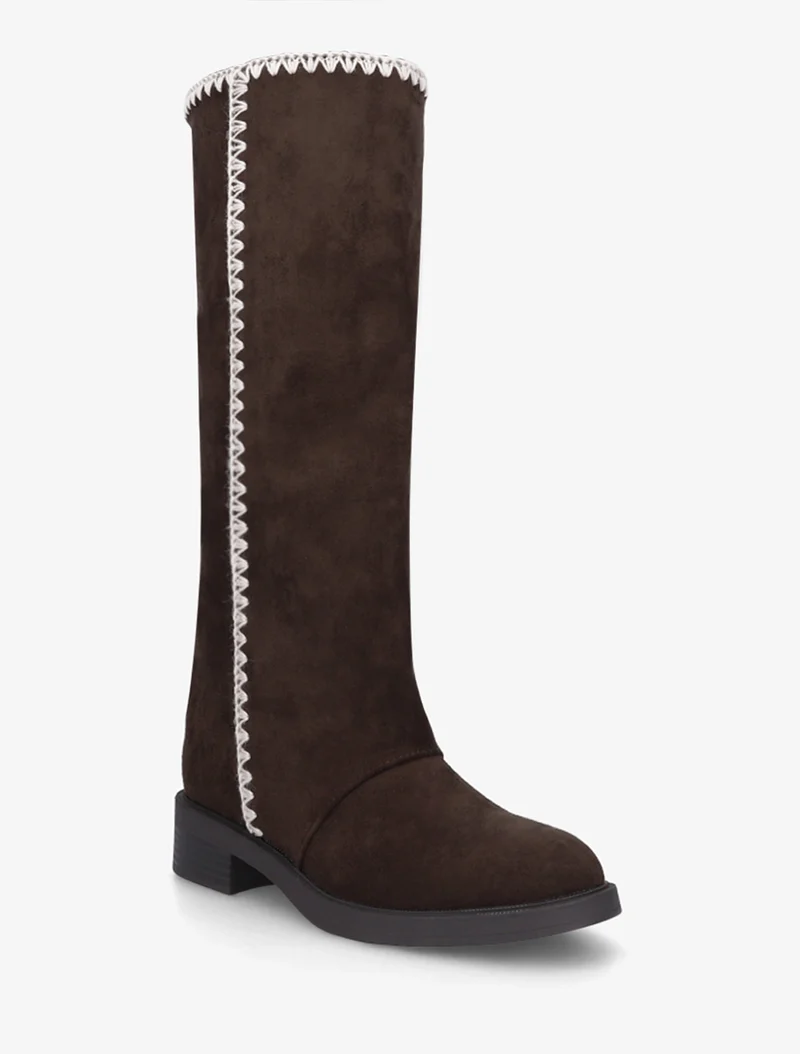 Bottes suédine brodées - Chocolat
