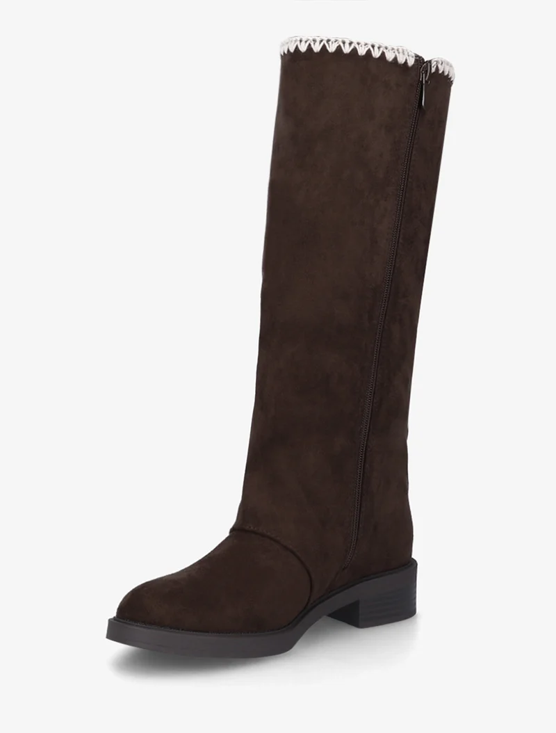 Bottes suédine brodées - Chocolat