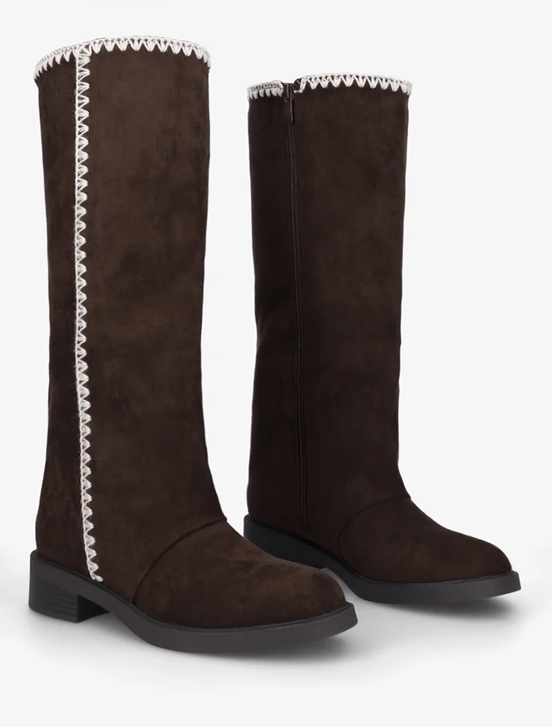Bottes suédine brodées - Chocolat