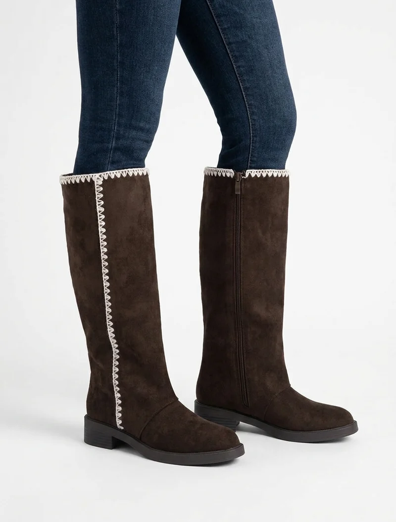 Bottes suédine brodées - Chocolat