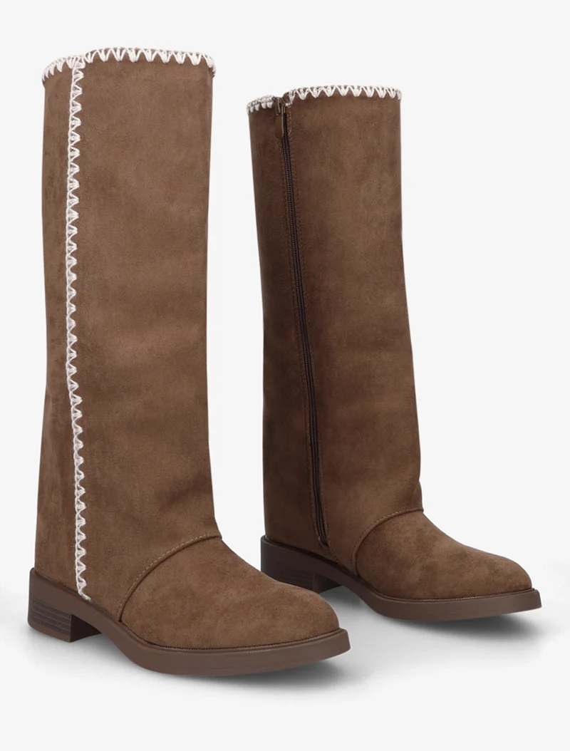 Bottes suédine brodées - Marron