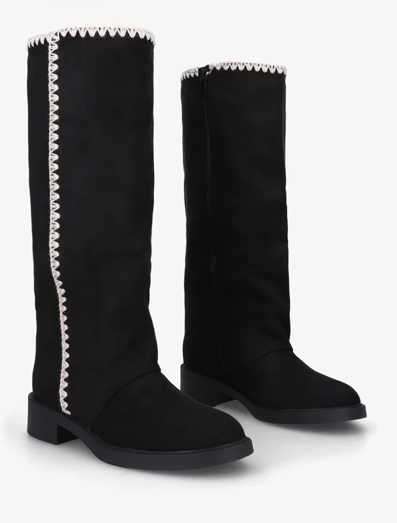 Bottes suédine brodées - Noir