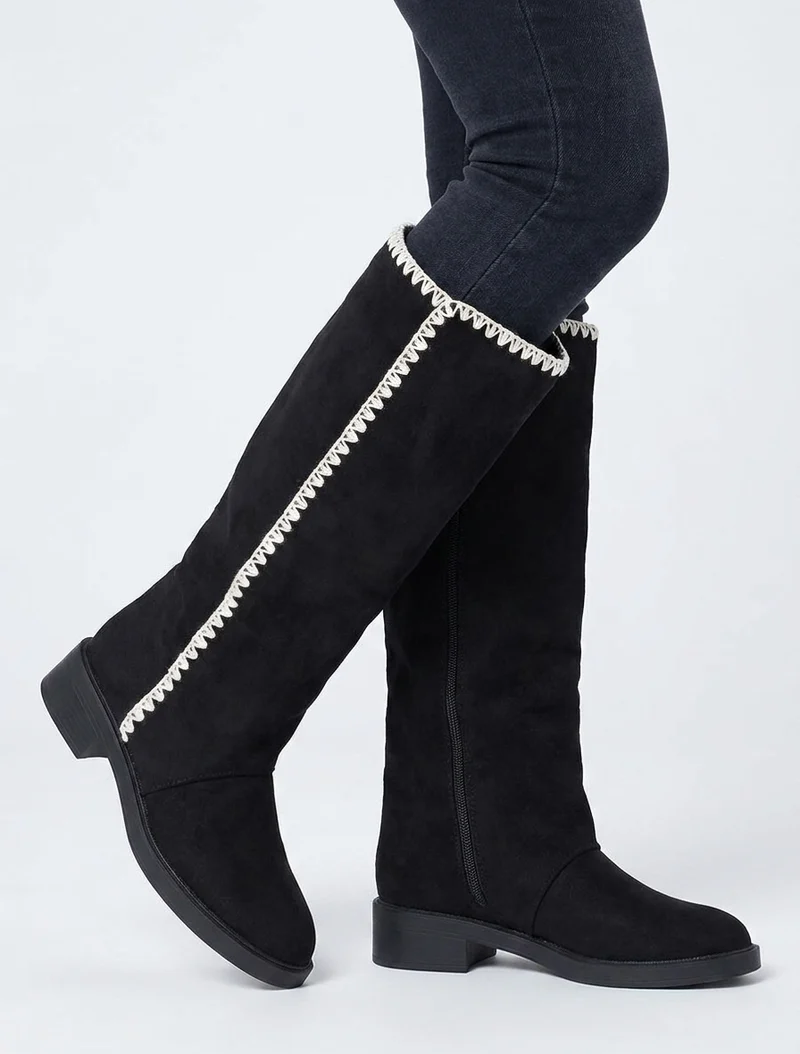 Bottes suédine brodées - Noir