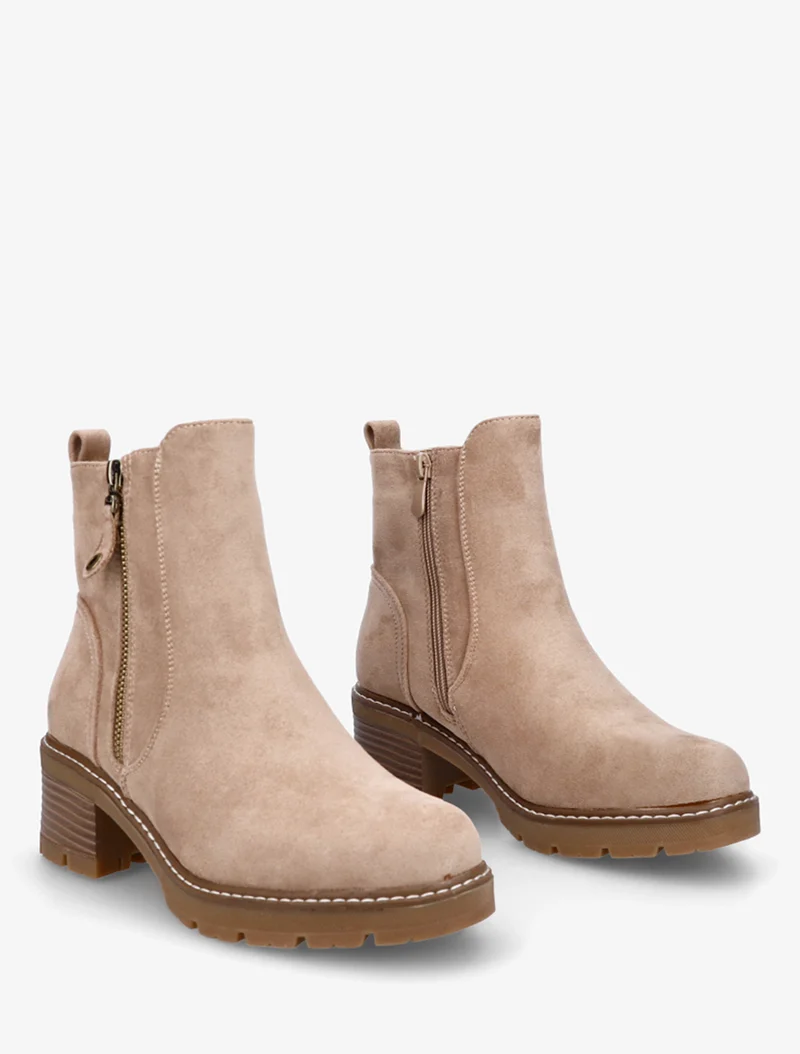 Bottines à talon en suédine - Taupe