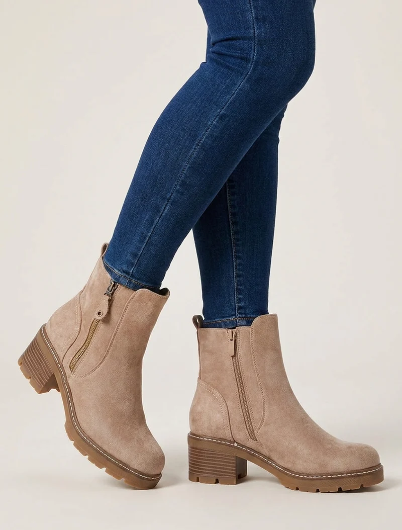 Bottines à talon en suédine - Taupe
