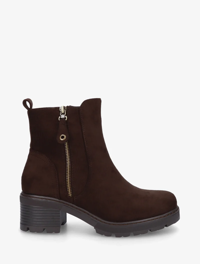 Bottines à talon en suédine - Chocolat