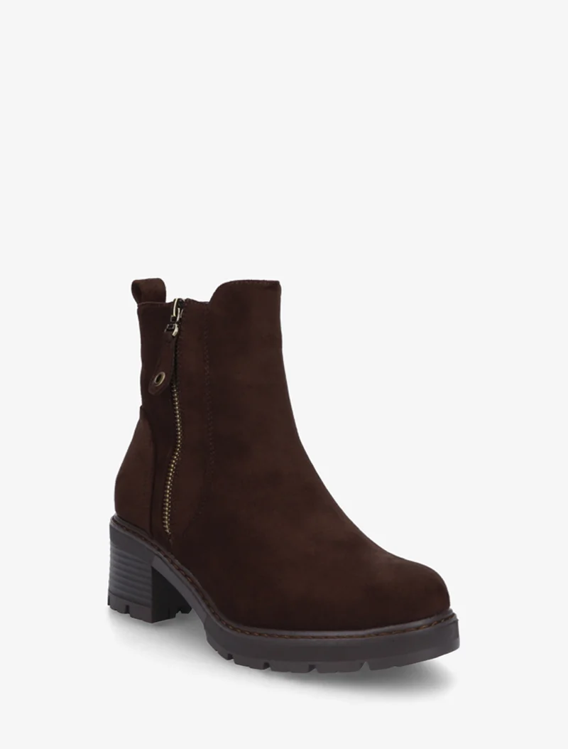 Bottines à talon en suédine - Chocolat